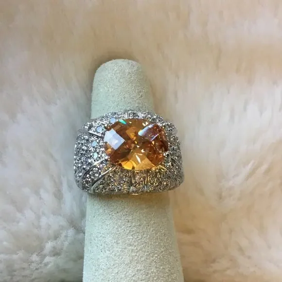 Sterling Silver Yellow Crystal Statement Ring - Picture 3 of 11